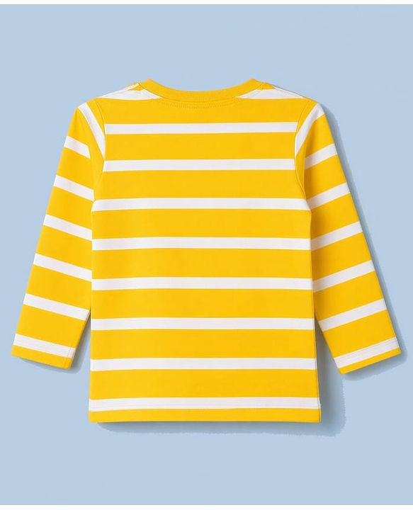 Babyhug 100% Cotton Knit Full Sleeves Striped T- Shirt With Text Print - Yellow