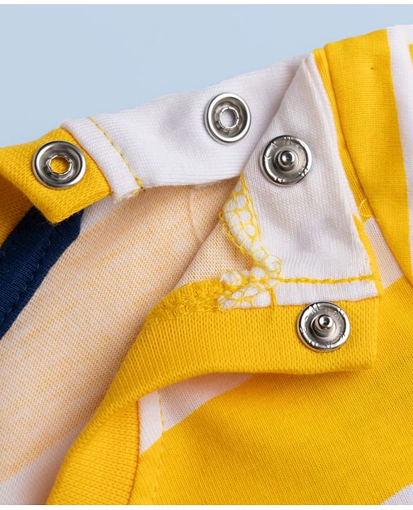 Babyhug 100% Cotton Knit Full Sleeves Striped T- Shirt With Text Print - Yellow