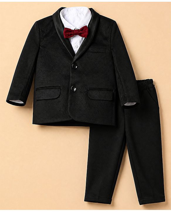 Babyhug Woven Full Sleeves Woven Party suit With Bow - Black