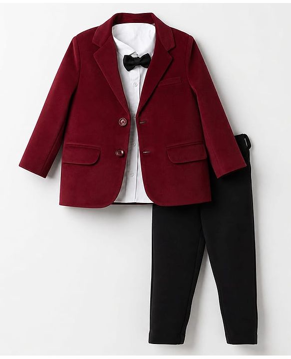 Babyhug Woven Full Sleeves Party Suit With Bow - Maroon