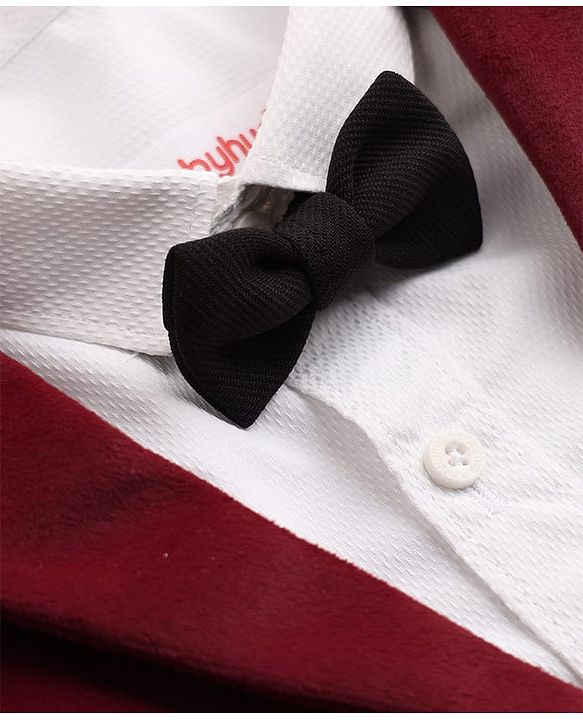 Babyhug Woven Full Sleeves Party Suit With Bow - Maroon