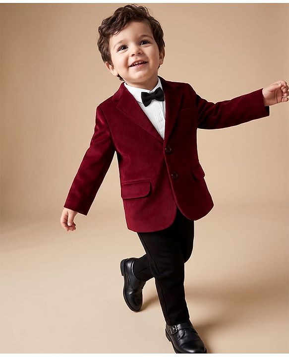 Babyhug Woven Full Sleeves Party Suit With Bow - Maroon