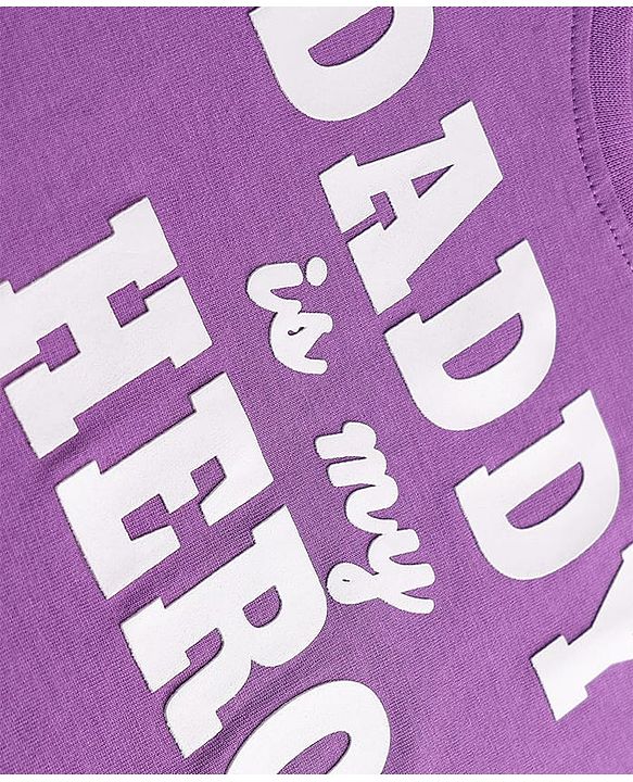 Babyhug 100% Cotton Knit Full Sleeves T-Shirt With Daddy Is My Hero Text Print - Purple