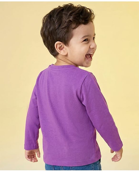Babyhug 100% Cotton Knit Full Sleeves T-Shirt With Daddy Is My Hero Text Print - Purple