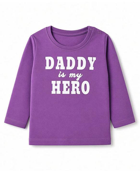 Babyhug 100% Cotton Knit Full Sleeves T-Shirt With Daddy Is My Hero Text Print - Purple