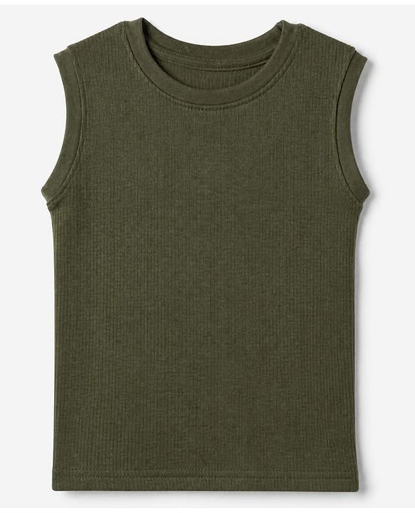 Pine Kids Cotton Blend Knit Solid Thermal Inner Wear with Sleeveless Pack of 2 - Olive Green & Black