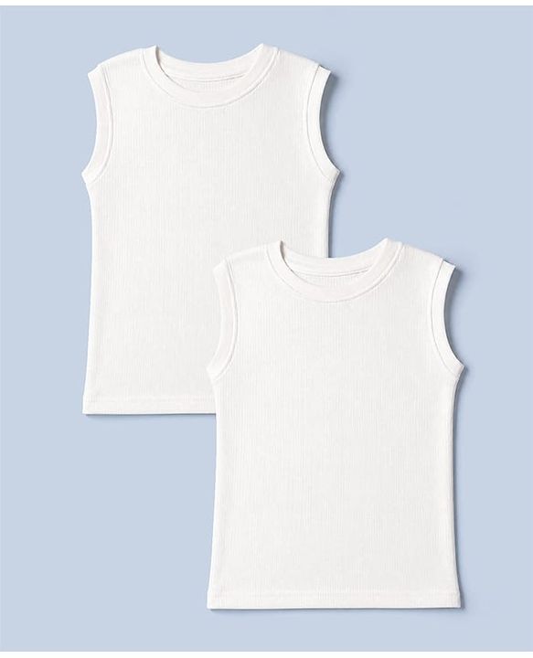 Pine Kids Cotton Blend Knit Thermal Solid Sleeveless Vests Pack of 2 - White