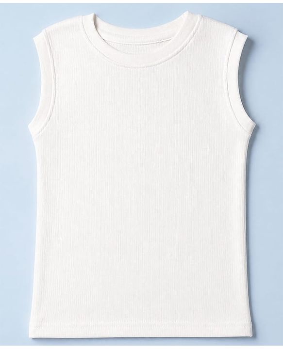 Pine Kids Cotton Blend Knit Thermal Solid Sleeveless Vests Pack of 2 - White