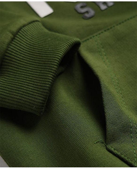 Babyhug 100% Cotton Terry Knit Full Sleeves Hooded Heavy Gauge Sweatshirt With Tokyo Text Print - Olive Green