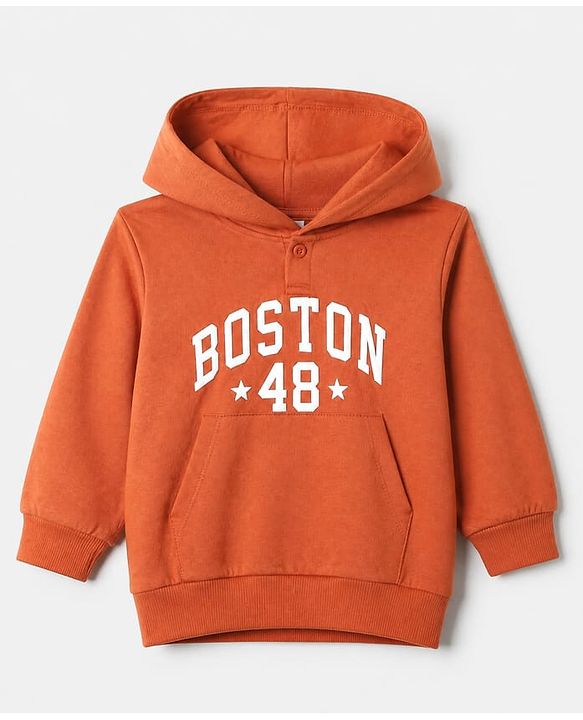 Babyhug Heavy Gauge Terry Knit Sweatshirt With Full Sleeves and Boston 48 Text Print - Rust Orange