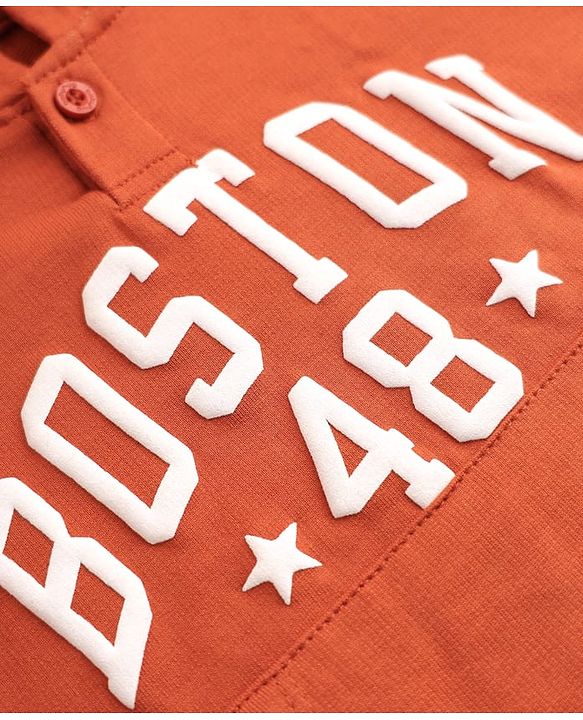 Babyhug Heavy Gauge Terry Knit Sweatshirt With Full Sleeves and Boston 48 Text Print - Rust Orange