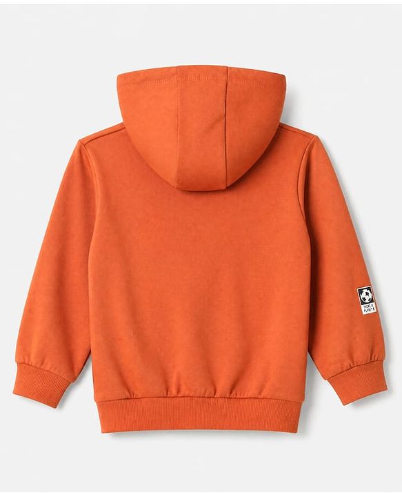 Babyhug Heavy Gauge Terry Knit Sweatshirt With Full Sleeves and Boston 48 Text Print - Rust Orange