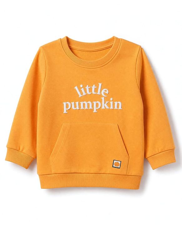 Babyhug Heavy Gauge 100% Cotton Terry Knit Sweatshirt With Full Sleeves and Little Pumpkin Text Print - Orange