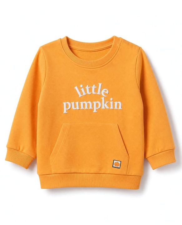 Babyhug Heavy Gauge 100% Cotton Terry Knit Sweatshirt With Full Sleeves and Little Pumpkin Text Print - Orange