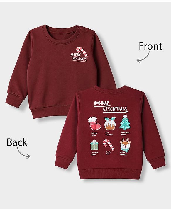 Babyhug 100% Cotton Terry Knit Sweatshirt with Full Sleeves and Holiday Essentials Print in Maroon