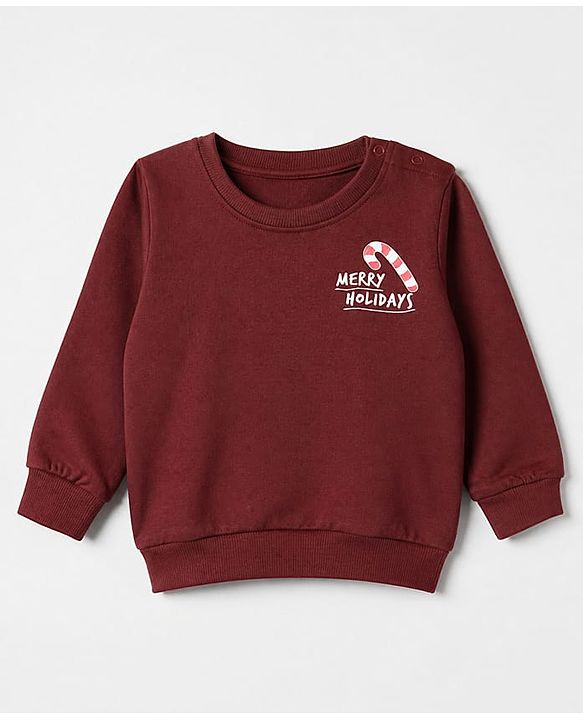 Babyhug 100% Cotton Terry Knit Sweatshirt with Full Sleeves and Holiday Essentials Print in Maroon