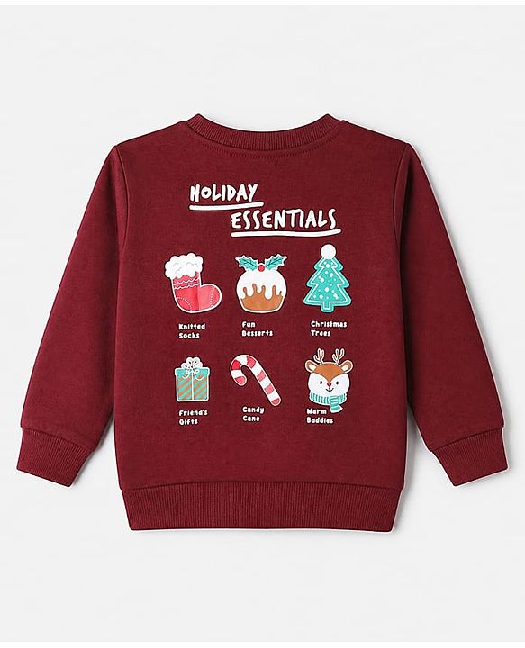 Babyhug 100% Cotton Terry Knit Sweatshirt with Full Sleeves and Holiday Essentials Print in Maroon