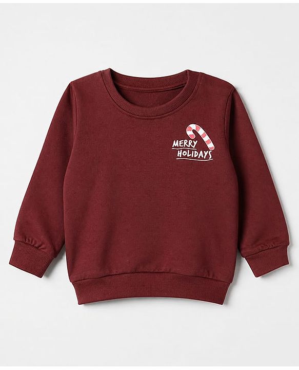Babyhug 100% Cotton Terry Knit Sweatshirt with Full Sleeves and Holiday Essentials Print in Maroon