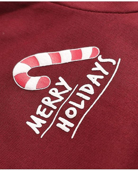 Babyhug 100% Cotton Terry Knit Sweatshirt with Full Sleeves and Holiday Essentials Print in Maroon