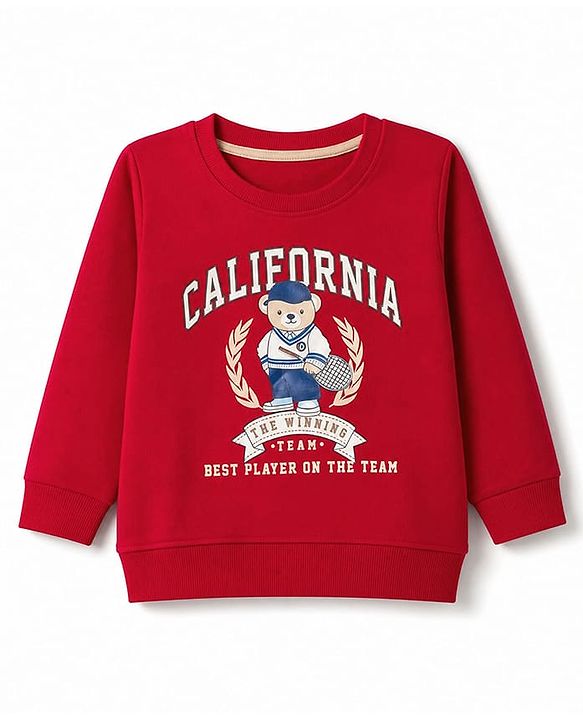 Babyhug 100% Cotton Terry Knit Sweatshirt with Full Sleeves and Bear Print - Maroon