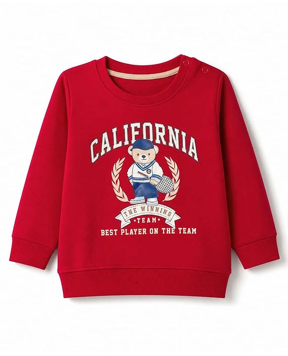 Babyhug 100% Cotton Terry Knit Sweatshirt with Full Sleeves and Bear Print - Maroon