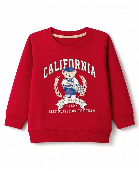 Babyhug 100% Cotton Terry Knit Sweatshirt with Full Sleeves and Bear Print - Maroon