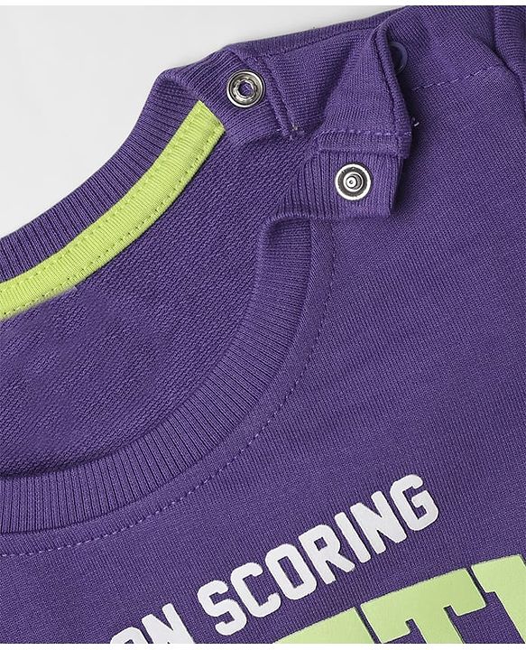 Babyhug 100% Cotton Terry Knit Full Sleeves Sweatshirt with Keep On Scoring Text Print - Purple