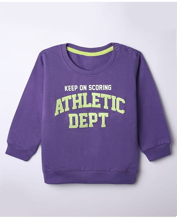 Babyhug 100% Cotton Terry Knit Full Sleeves Sweatshirt with Keep On Scoring Text Print - Purple