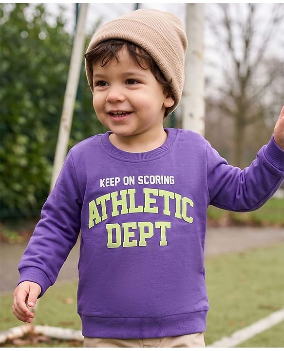 Babyhug 100% Cotton Terry Knit Full Sleeves Sweatshirt with Keep On Scoring Text Print - Purple