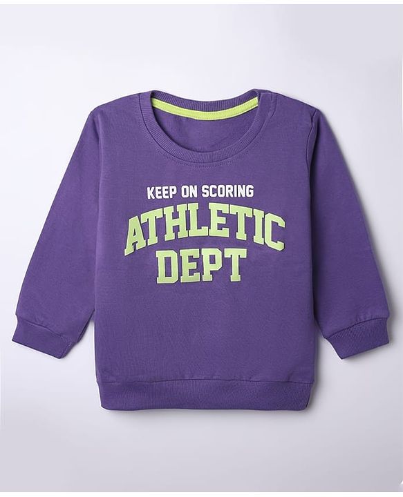 Babyhug 100% Cotton Terry Knit Full Sleeves Sweatshirt with Keep On Scoring Text Print - Purple