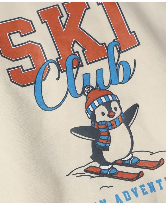 Babyhug 100% Cotton Terry Knit Full Sleeves Heavy Gauge Sweatshirt With Ski Club Print - Beige