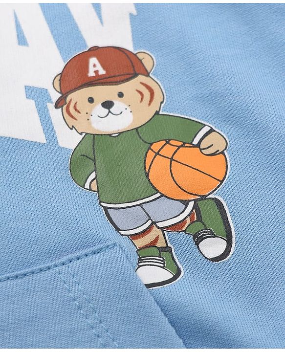Babyhug 100% Cotton Terry Knit Sweatshirt With Full Sleeves and Bear Print in Light/Sky Blue