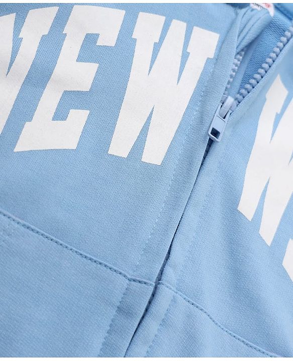 Babyhug 100% Cotton Terry Knit Sweatshirt With Full Sleeves and Bear Print in Light/Sky Blue
