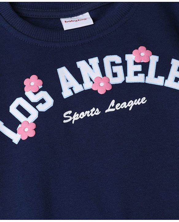 Babyhug 100% Cotton Heavy Gauge Terry Knit Full Sleeves Sweatshirt With Puffed Sleeves And Los Angeles Sports League Embroidery - Navy Blue
