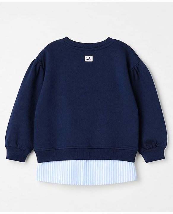 Babyhug 100% Cotton Heavy Gauge Terry Knit Full Sleeves Sweatshirt With Puffed Sleeves And Los Angeles Sports League Embroidery - Navy Blue