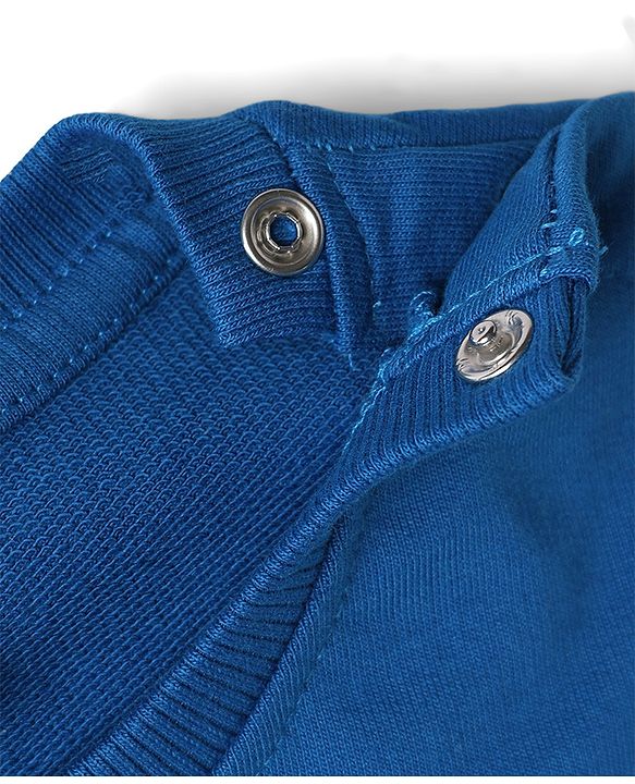 Babyhug 100% Cotton Heavy Gauge Terry Knit Sweatshirt with Full Sleeves and Let's Ride Together Text with Bear in Car Print - Blue