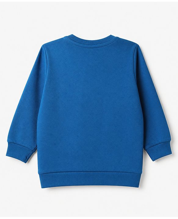 Babyhug 100% Cotton Heavy Gauge Terry Knit Sweatshirt with Full Sleeves and Let's Ride Together Text with Bear in Car Print - Blue