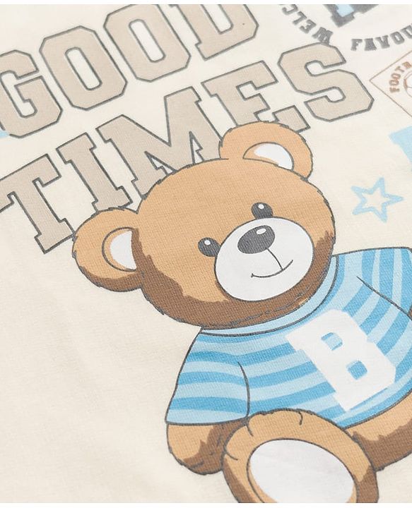 Babyhug Heavy Gauge 100% Cotton Terry Knit Sweatshirt With Full Sleeves and Teddy Bear Print - Offwhite