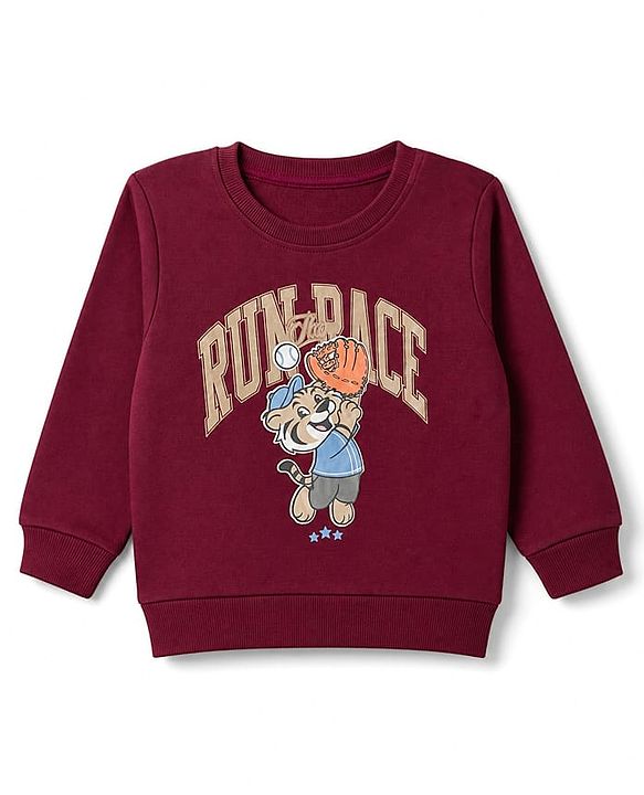Babyhug Heavy Gauge 100% Cotton Terry Knit Sweatshirt With Full Sleeves and Baseball Print - Brown