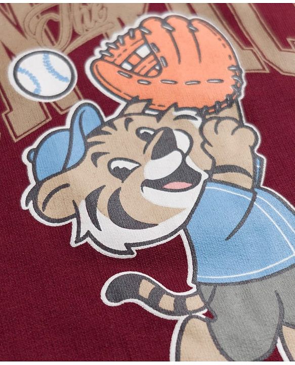 Babyhug Heavy Gauge 100% Cotton Terry Knit Sweatshirt With Full Sleeves and Baseball Print - Brown