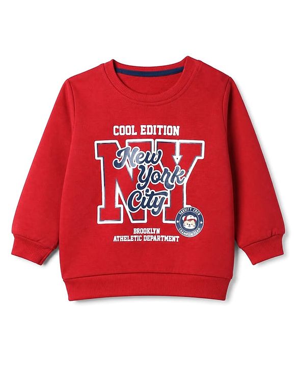 Babyhug 100% Cotton Knit Sweatshirt with Full Sleeves and Cool Edition New York City Brooklyn Atheletic Department Text in Blue & Red Pack of 2