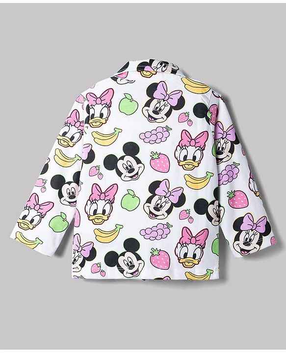 Babyhug Disney Single Jersey Knit Full Sleeves Co-Ords Shirt & Pyjama Night Suit with Minnie Mouse Graphics - White