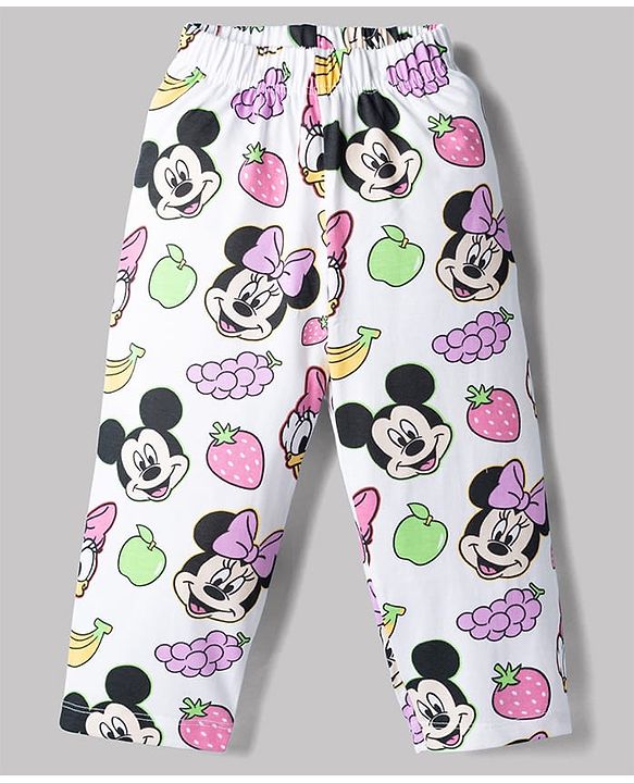 Babyhug Disney Single Jersey Knit Full Sleeves Co-Ords Shirt & Pyjama Night Suit with Minnie Mouse Graphics - White