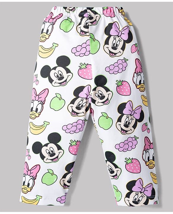 Babyhug Disney Single Jersey Knit Full Sleeves Co-Ords Shirt & Pyjama Night Suit with Minnie Mouse Graphics - White