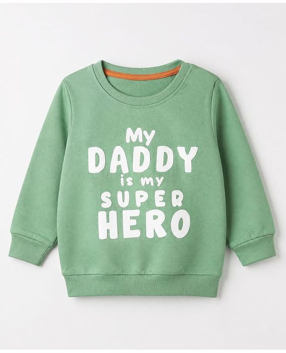 Babyhug 100% Cotton Heavy Gauge Terry Knit Sweatshirts with Full Sleeves and Always Happy Tiger & My Daddy is my Super Hero Text Print in Pack of 2 - Orange Light Green