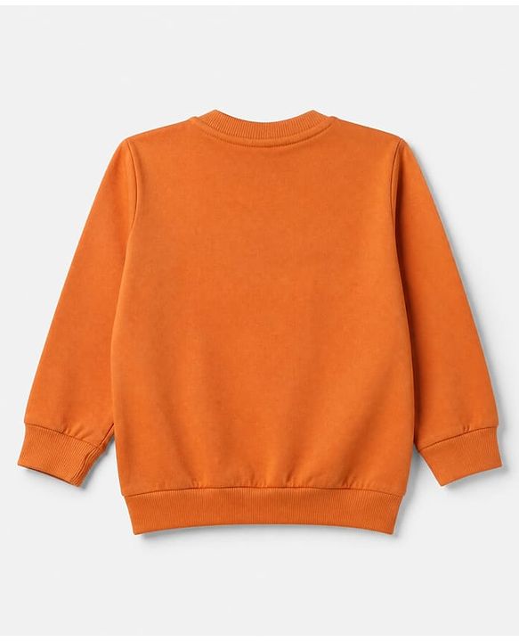 Babyhug 100% Cotton Heavy Gauge Terry Knit Sweatshirts with Full Sleeves and Always Happy Tiger & My Daddy is my Super Hero Text Print in Pack of 2 - Orange Light Green