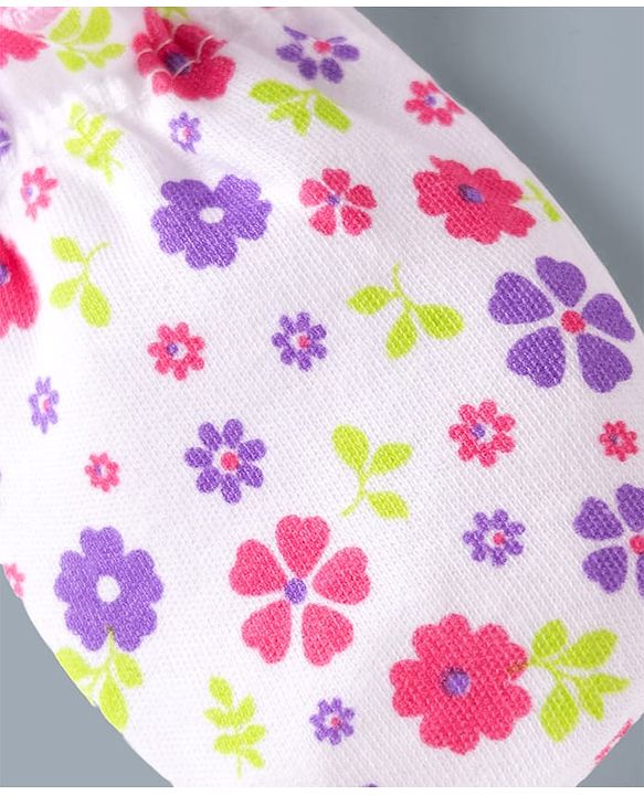 Babyhug 100% Cotton Interlock Knit Mittens & Booties Set With Floral Print - Pink