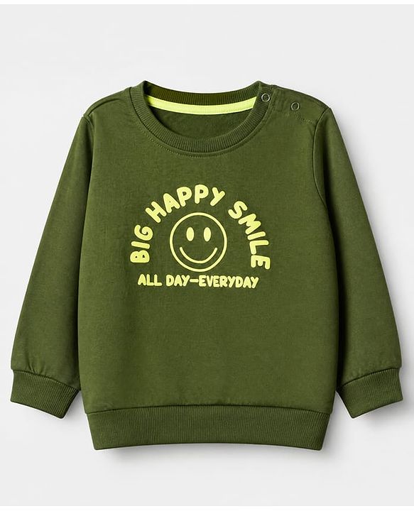 Babyhug Terry Knit Heavy Gauge Sweatshirts with Full Sleeves & Text Print Pack of 2 - Green & Blue