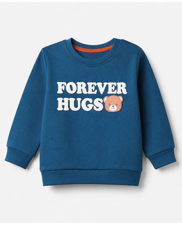 Babyhug Terry Knit Heavy Gauge Sweatshirts with Full Sleeves & Text Print Pack of 2 - Green & Blue