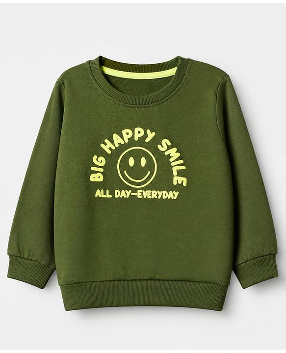 Babyhug Terry Knit Heavy Gauge Sweatshirts with Full Sleeves & Text Print Pack of 2 - Green & Blue